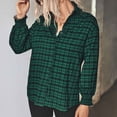 thumbnail image 3 of Camisa a cuadros para mujer, cuello vuelto, manga larga abombada, estampado, camisa de corte informal para mujer, 3 of 7