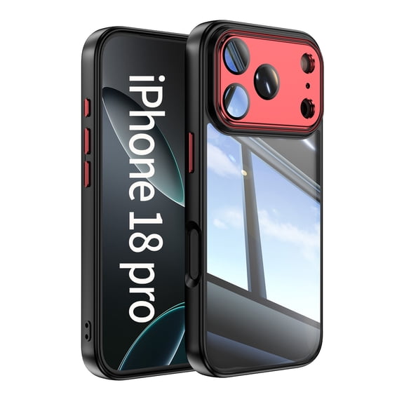 for iPhone 18 Pro Anti-Scratch Back Case, Luxury Clear Back Shockproof Drop Protective Ultra Slim Lightweight Anti-Yellowing Anti-Scratch Phone Case Cover for iPhone 18 Pro, Blackred