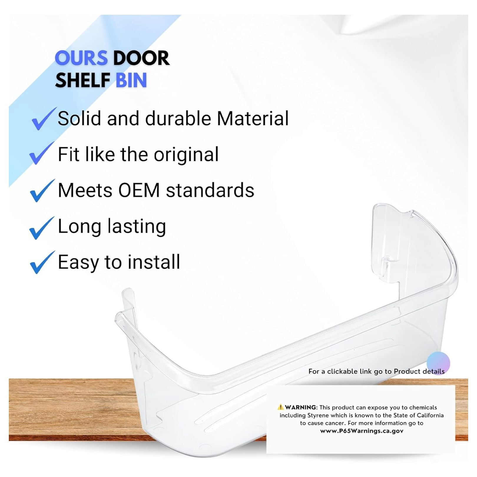 Refrigerator Lower Door Shelf Bin Replacement Part Clear Plastic for Kitchen Fridge Storage Organization Accessory