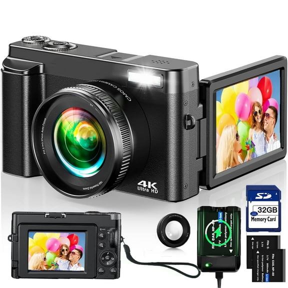 ACTITOP Digital Camera 4K 48MP Autofocus Vlogging Camera for Youtube with 180° Flip Screen, 32GB SD Card, 16X Zoom, Beginner Video Camera for Travel,TikTok