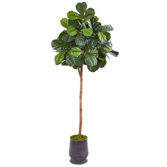 Nearly Natural 80” Fiddle Leaf Fig Artificial tree in Ribbed Metal Planter