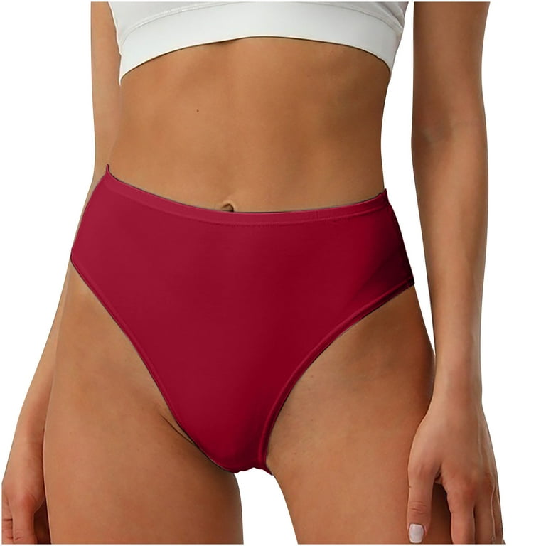 HUPOM Women'S Underwear Funny Underwear For Women High waist Elastic Waist  Solid Thong Red L 