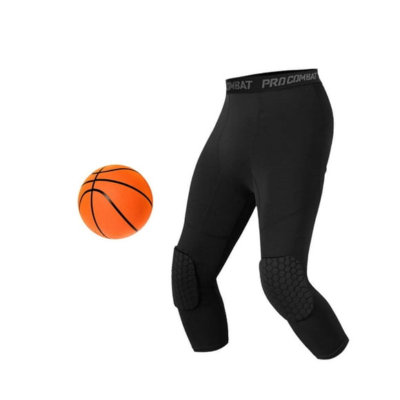 Unlimit Basketball Pants with Knee Pads, Black Basketball Knee Pads Within Basketball compression Pants, 34 capri compression Tights Leggings for Youth, Men and Women (M)