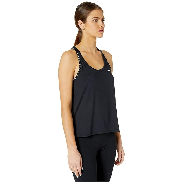 Under Armour Women s Stretch Moisture Wick Loose Fit Knockout T Strap Tank Top Black White XL