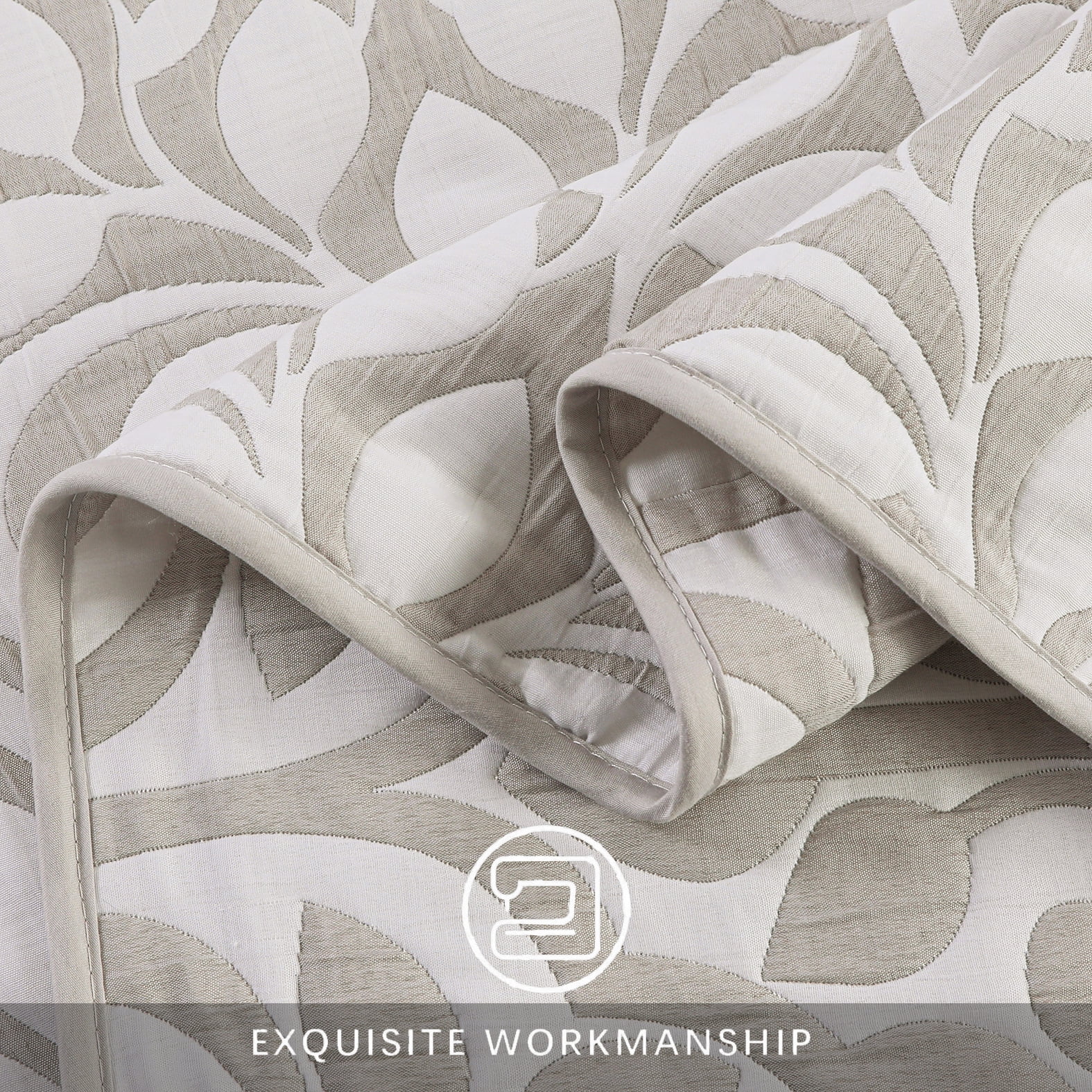 Couvre-lit brodé en jacquard Marina Decoration, couvre-lit ultra doux, parure de lit réversible d'été avec taies d'oreiller matelassées, motif de feuilles grises