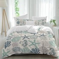 thumbnail image 2 of Blue Teal Coastal Bedding 3 Piece Duvet Cover Set Twin Size, Summer Beach Starfish Coral Nautical Rustic Soft Microfiber Comforter Cover with Zipper Closure & Pillowcases, FadeResistant Quilt Cover, 2 of 9