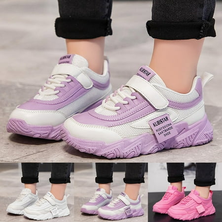 

Sneakers for Kids Fashion Four Seasons Children Sneakers Girls Flat Thick Bottom Non Lightweight Mesh Upper Breathable Comfortable Lace Up Hook Loop Solid Color Casual Style(Size:10.5-11 Years)