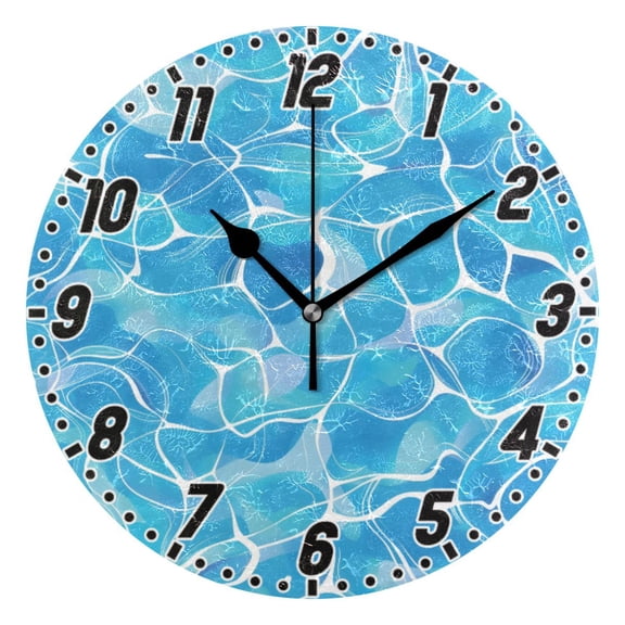 Pool Water Wall Clock 9.8 inch Battery Operated Clocks Non-Ticking Silent for Bedroom Office Kitchen Living Room