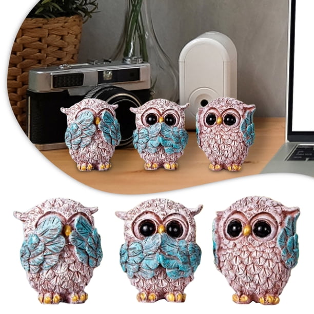 Estatuas de búhos Esculturas de 3 figuras de animales para salón dormitorio estantería escritorio estanterías hogar pequeño búho para y amantes de los pájaros