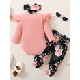 thumbnail image 4 of Dooleck Baby Girl Clothes Infant Ribbed Ruffle Bodysuit Floral Halen Pant Outfit Set, 4 of 8