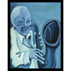 buyartforless FRAMED Blue Jazzman II by Patrick Daughton 15x20 Art Print Poster Jazz Blues Music Abstract Figurative Saxophone Player Blue