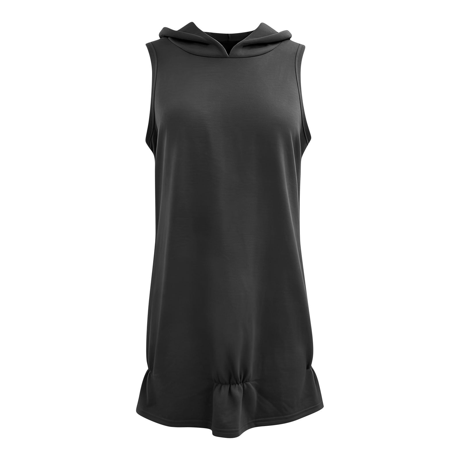 BiZtdJrK Womens Summer Hooded Sleeveless Dress Casual Loose Fit Solid Mini Sundresses Ruffle Hem Flowy Tank Dresses, Dark Gray, XXL
