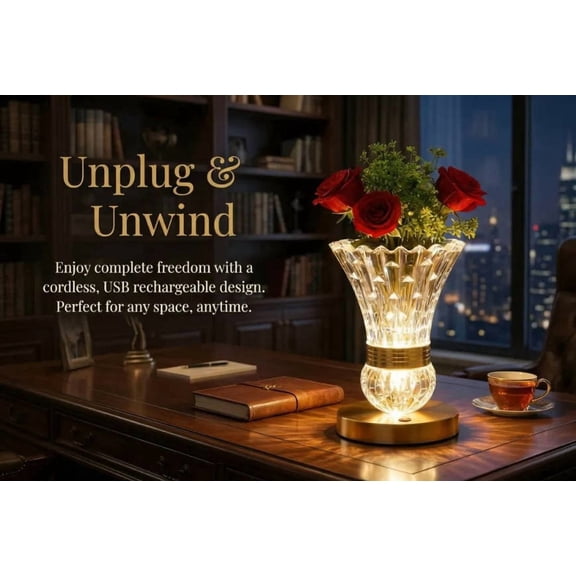 ZYXWVU Crystal Flower Table Lamp 3 in 1 LED Night Light Vase Lamp with Gold Base Decorative Bedside Lamp for Bedroom Living Room Wedding Decor