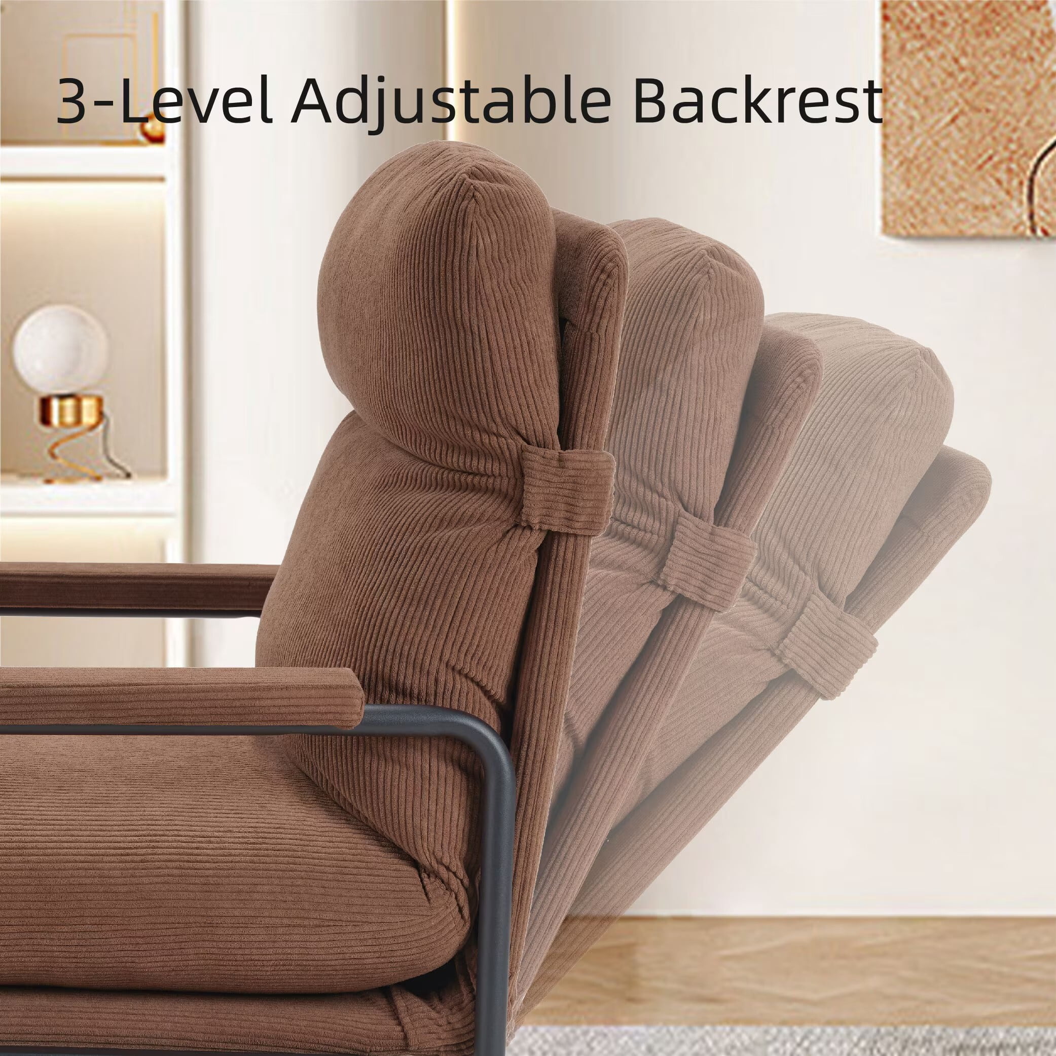 Avobird Modern Accent Chair for Living Room, Bedroom, Office, Vanity Chair with Adjustable Armrests & Removable Cushion, Brown