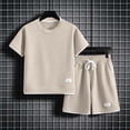 thumbnail image 4 of Boys Girls Waffle Knit 2 Piece Set Short Sleeve Top and Shorts 3-14Y Casual Summer Outfit for Kids,Khaki,8-9 Years, 4 of 7