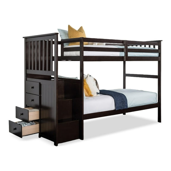 Furniture of America Lapard Solid Wood 4-Drawer Twin Bunk Bed in Espresso