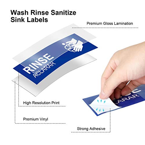 Wash rinse sanitize & water level permanent sink labels