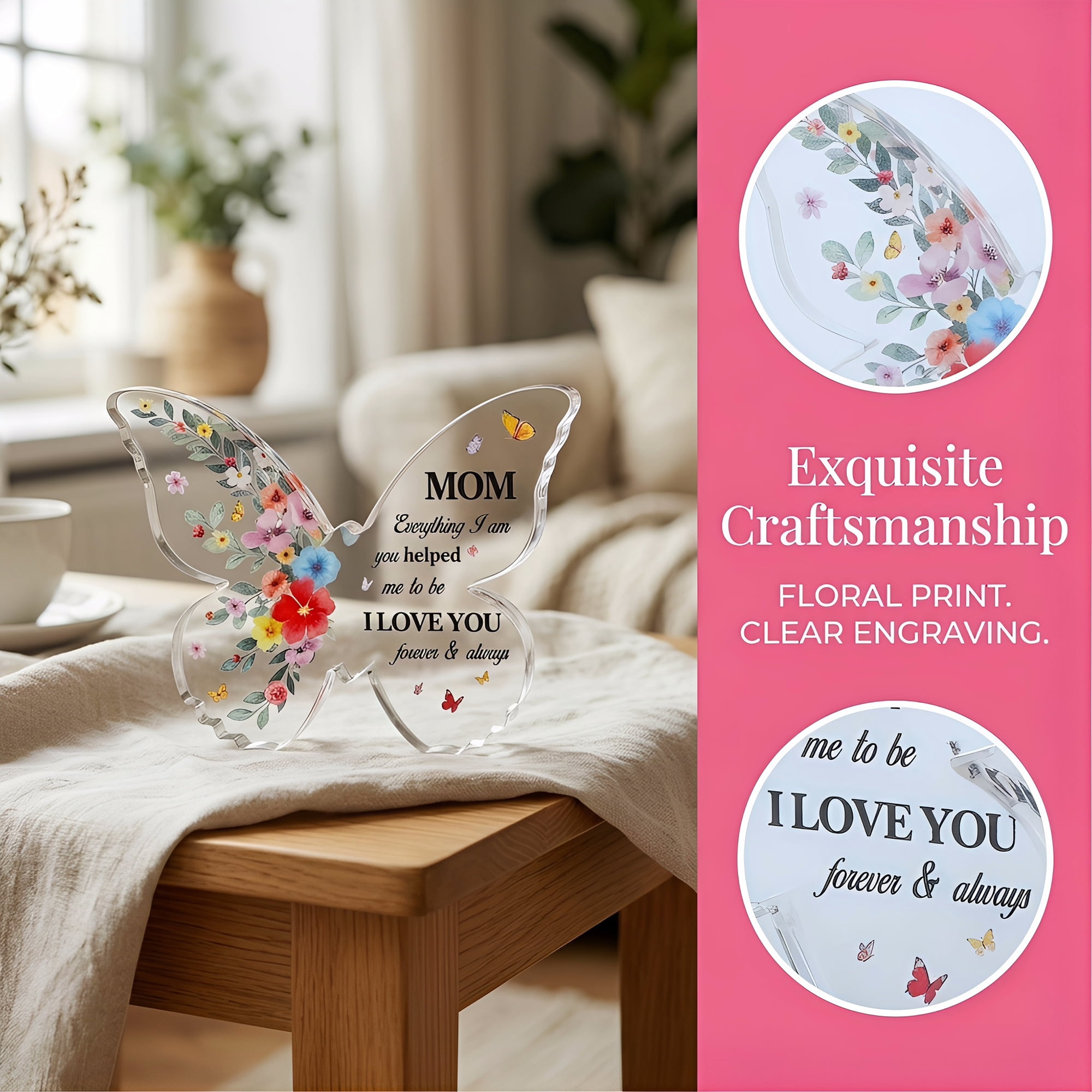 Unique Bargains Acrylic Butterfly Gift Inspirational Desk Plaque Ornament White 3in