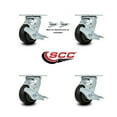 thumbnail image 2 of 4 Inch Rubber on Aluminum Caster Set with Roller Bearings 4 Brake 2 Swivel Lock, 2 of 2