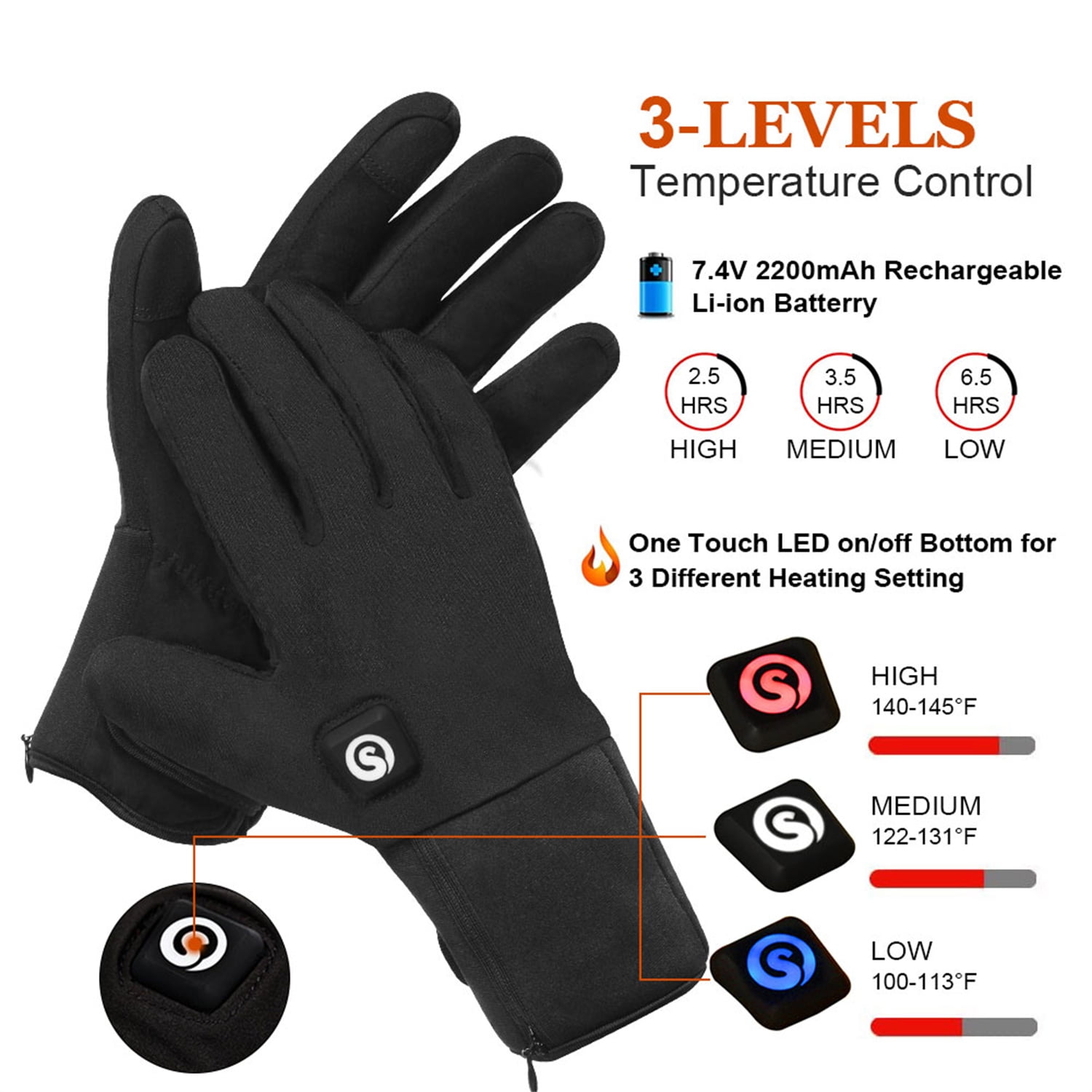 SAVIOR HEAT Heated Cycling Gloves for Men Women, Thin Electric Rechargeable Battery Motorcycle Warm Gloves 7.4V 2200mAh Hand Warmer Gloves for Cold Weather Work Ski Skate Hiking Camping Hunting
