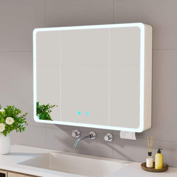 LED Bathroom Medicine Cabinet with Single-Color White Light, Anti-fogging, Easy to Install Aluminum-Plastic Cabinet (27.6 * 35.4 Three Door),Mirror Medicine Cabinet with Storage,White