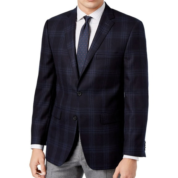 Vince Camuto Mens Windowpane Plaid Sport Coat, Blue, 38 Regular