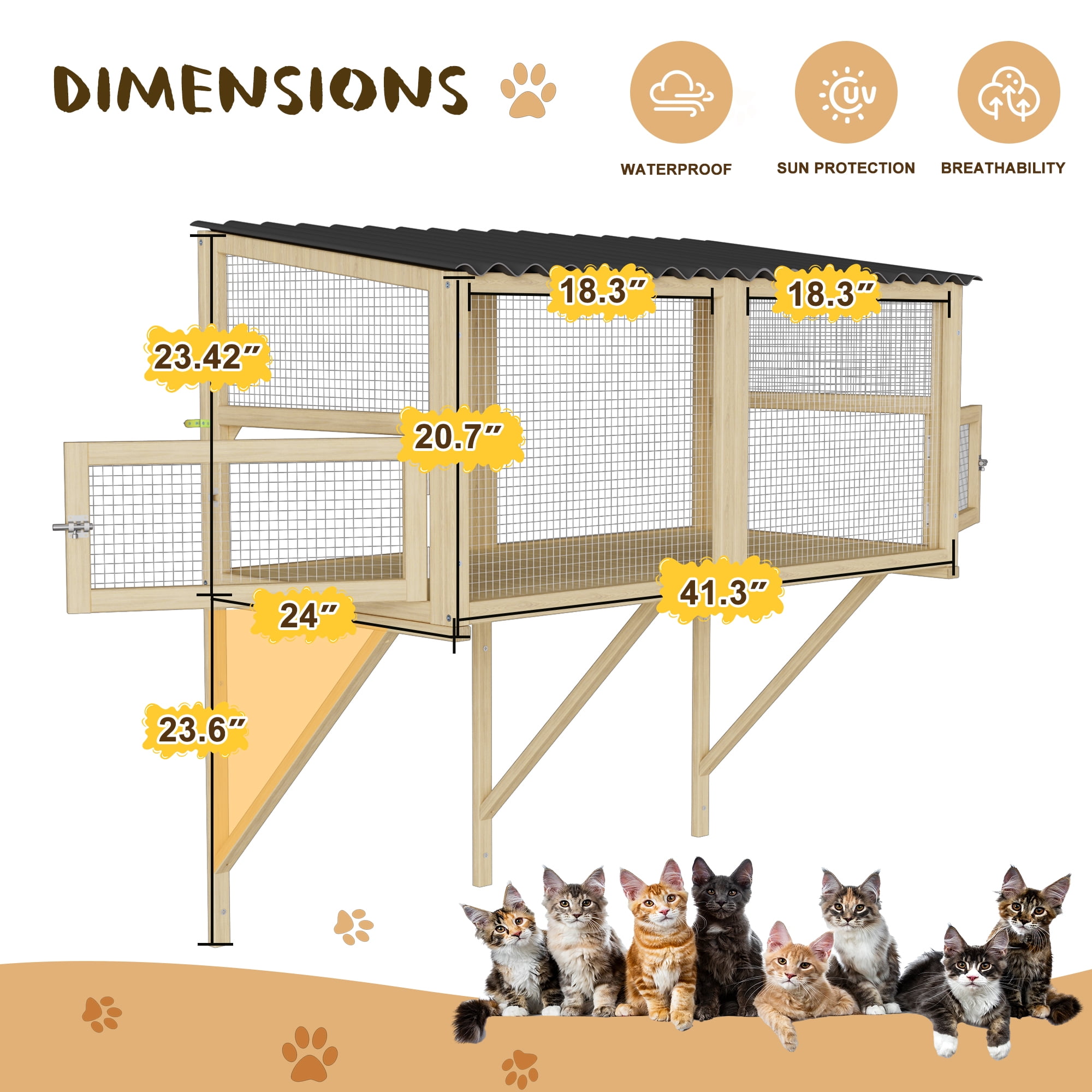 Magic Union Cat Catio, Cat Window Perch for Large Indoor Cats - Expandable Wooden Cat Window Box Enclosure for Multi Cats, Waterproof Cat Window Hammock for Safely Enjoying the Outdoor Sights