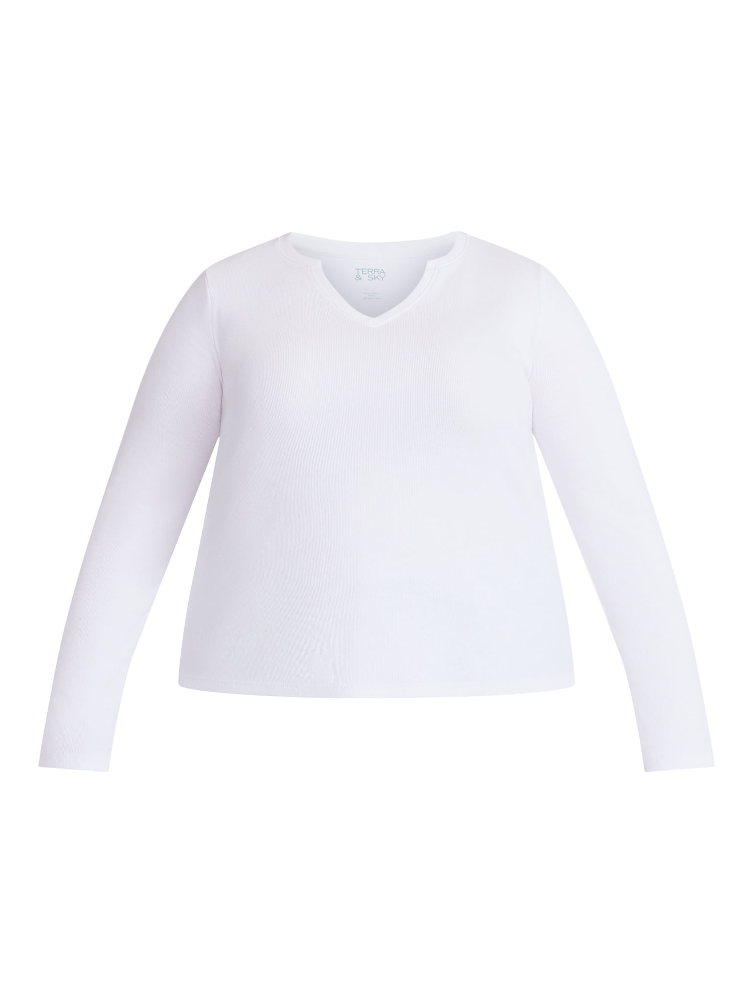 Terra & Sky Women's Plus Long Sleeve Notch Neck Top, Sizes 0X-5X
