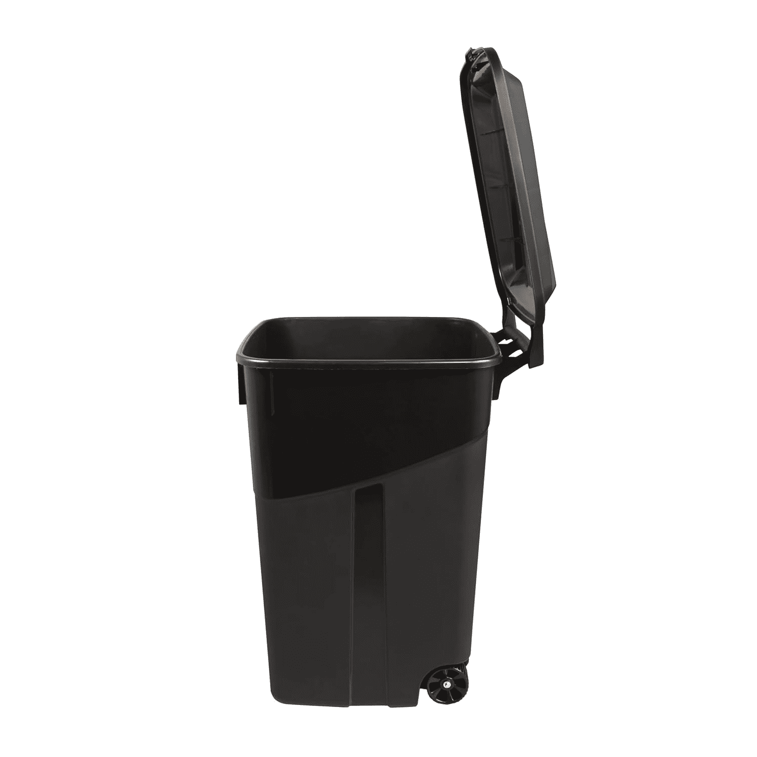 45-Gallon Heavy-Duty Wheeled Garbage Can - Plastic Trash Bin with Attached Lid for Residential, Commercial & Industrial Use - Black