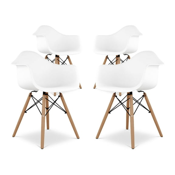 Modholic Eiffel Armchair With Wood Legs, White (Set Of 4)