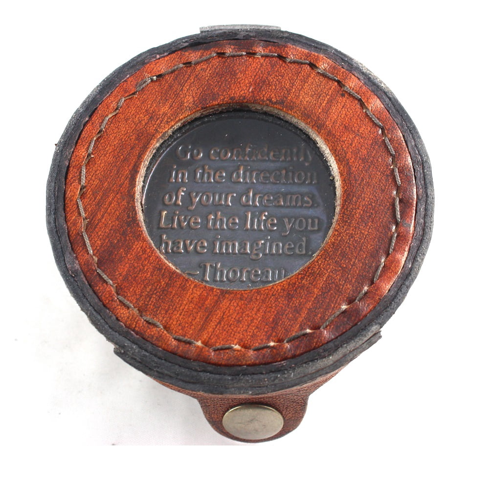 CollectiblesBuy Nautical Compass Quote by Thoreau Vintage Antique Quote Leather Round Box Handmade Gifts