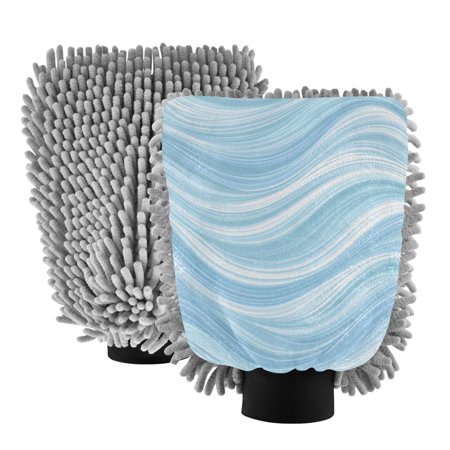 Microfiber Car Wash Gloves With Chenille & Polyester Terry Scratch-Free Cleaning Elastic Cuffs Wavy Lines Pattern