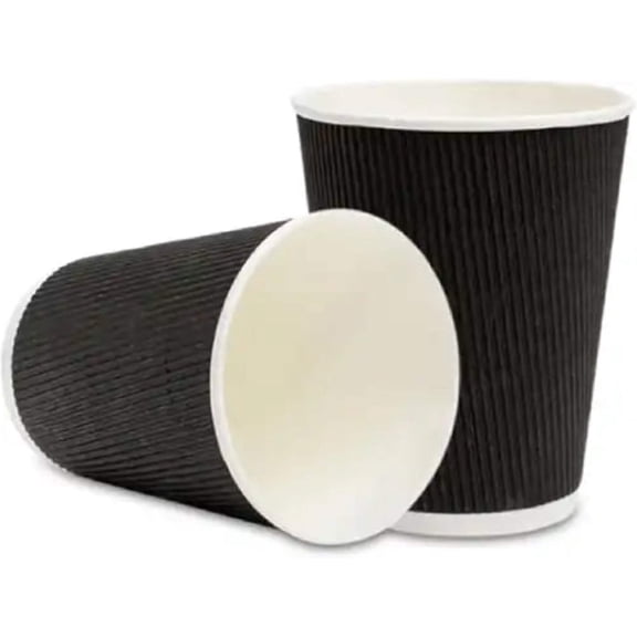 Three Leaf Compostable Ripple Wall Cups, (Black) 25ct 12 oz
