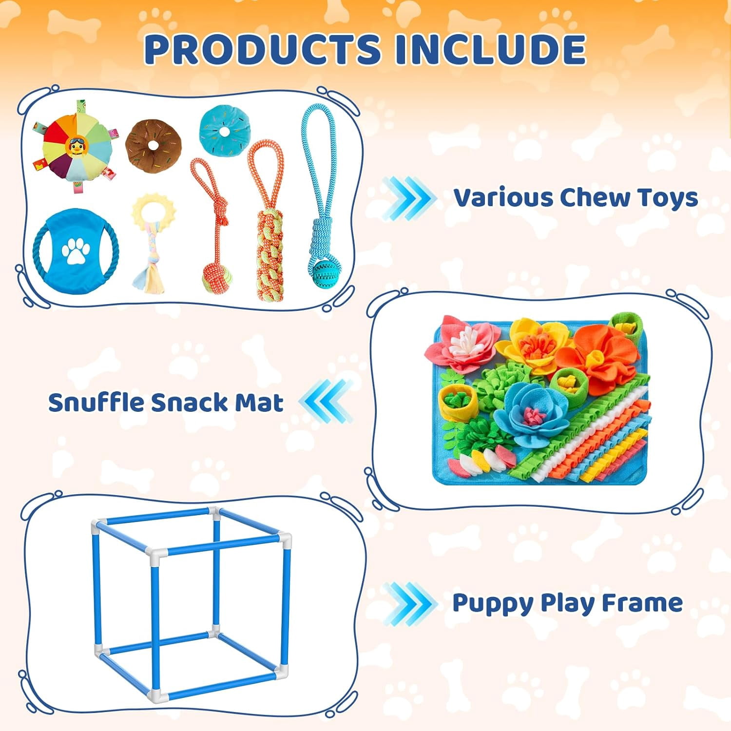 Play Gym for Small Dogs with PVC Frame, 10 Hanging Toys & Stretchy Ropes for Indoor Enrichment Activity