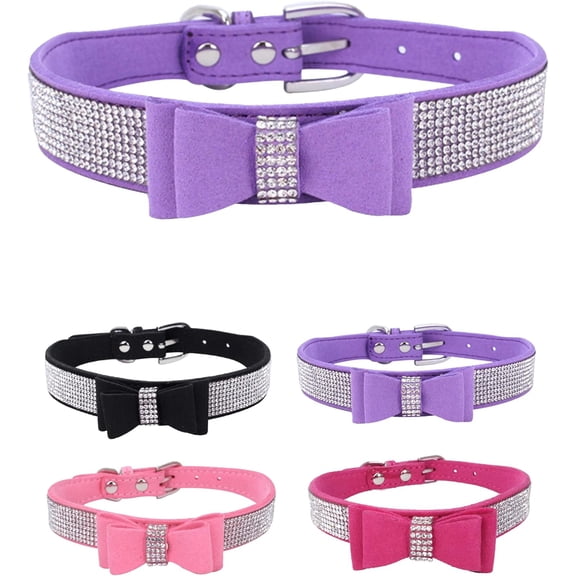 1 Pcs Dog Collar for Small Dogs, Adjustable Leather Suede Bling Dog Collars,Pink Dog Collar Cat Collar, Rhinestone Dog Collar