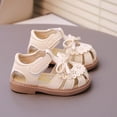 thumbnail image 4 of Mgmyaa Girls Vacation Crib Shoes with Bow Hook & Loop Peep Toe Adjustable Straps Flat Heel for Babies & Little Kids Ages 0-3.5, 4 of 8