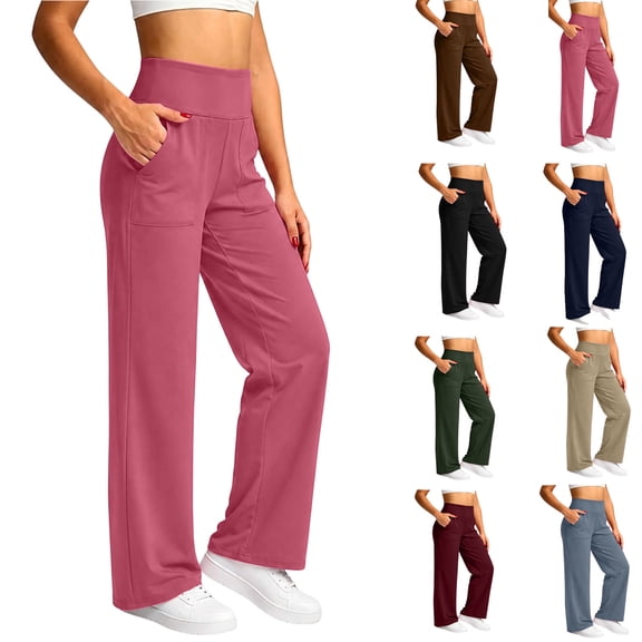 UKHCCC Women's Yoga Pants High Waisted Wide Leg with Pockets Loose Fit Comfort Stretch Lounge Trousers Casual Flowy Soft Cotton Daily Wear S-2XL