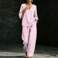 thumbnail image 6 of Mifsaly 2 Piece Lounge Set Women Casual V Neck Tops and Flowy Wide Leg Palazzo Pants Comfortable Outdoor Casual Vacation Matching Outfits with Pockets Pink,L, 6 of 7
