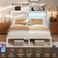 thumbnail image 6 of E-motie Queen Size Bed Frame with Storage Headboard, Heavy Duty Platform Bed Frame with Charging Station and LED Light, Easy to Assemble, No Box Spring Required, White, 6 of 8