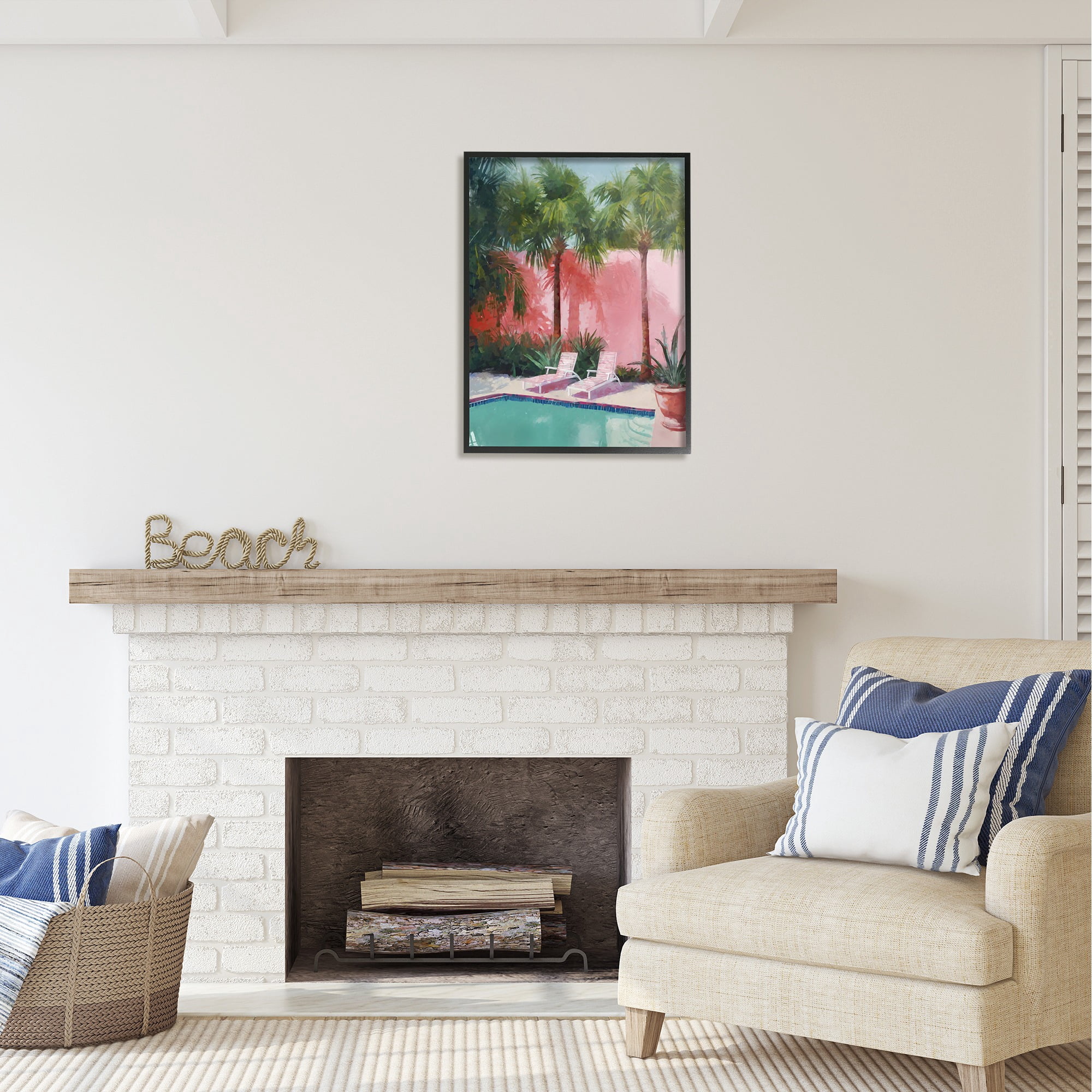 Stupell Industries Tropical Summer Pool Botanical & Floral Painting Black Framed Art Print Wall Art, 24 x 30