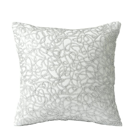 Violet Linen Sparkling Piping Pattern, Polyester Lace Embroidered, Linen Look Fabric Backing, Silver , 18 Inch x 18 Inch, Square, Decorative Accent Throw Pillow Cover