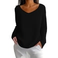 thumbnail image 2 of CLOISE Womens Waffle Tops Long Sleeve V Neck Casual Pullover Cotton Blend Solid Color Shirts Fall Winter Slim Outfits Black M, 2 of 8
