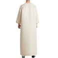 thumbnail image 3 of Flash Picks Olyvenn Men's Embroidered Long Sleeve Crew Neck Solid Loose Fit Kaftan Thobe Jubba Muslim Robe Maxi Dress Beige 4, 3 of 5