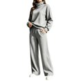 thumbnail image 6 of Lmueinov Two Piece Sets for Women Fleece Sweatsuit Button Mock Neck Sweatshirts Wide Leg Sweatpants Workout Lounge Sets with Pockets Fall Casual Outfits, 6 of 6
