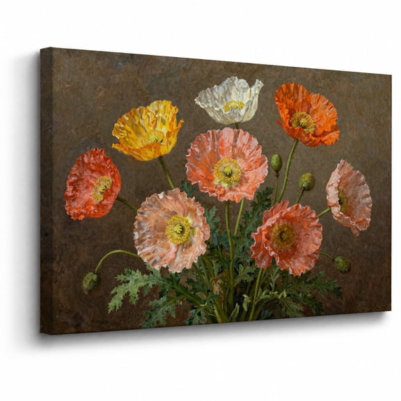 Botanical Flower Canvas Wall Art Framed Decor Colorful Poppy Flowers Still Life Landscape canvas print for bathroom bedroom or living room