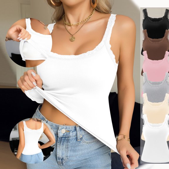 Winter Tops for Women!YABCSAZ Women's Crew Neck Sleeveless Camisole - Summer Casual Tank Top with Built-in Bra, Comfortable Solid Color Basic Tee for Daily Wear, Pink, XL