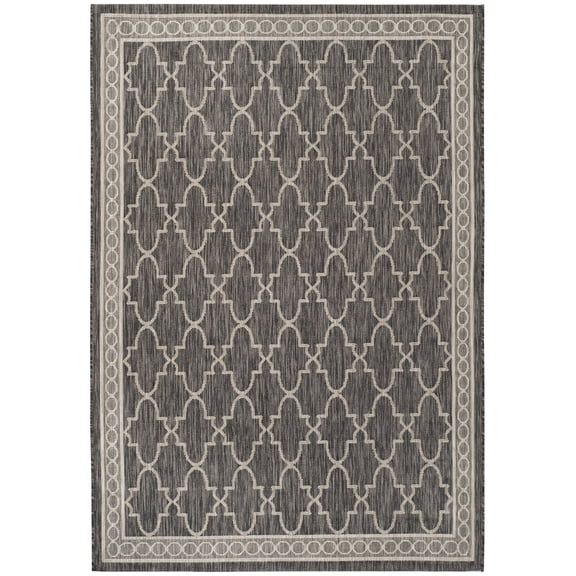 SAFAVIEH Courtyard Zavier Geometric Bordered Indoor/Outdoor Area Rug, 5'3" x 7'7", Black/Beige