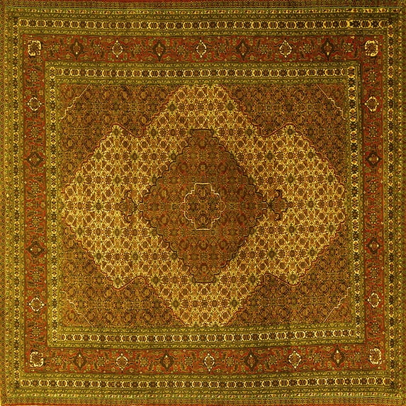 Ahgly Company Machine Washable Indoor Square Persian Yellow Traditional Area Rugs, 7' Square