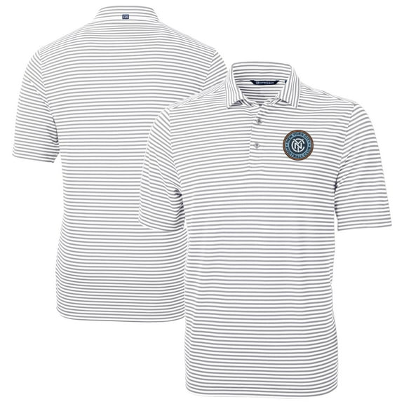 Men's Cutter & Buck Gray New York City FC DryTec Virtue Eco Pique Stripe Recycled Polo