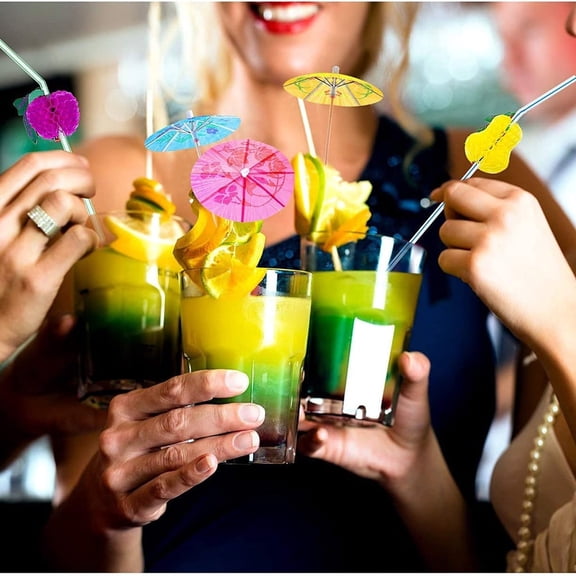 CHENjy Cocktail Umbrellas Drink Picks Paper Parasols Hawaiian Luau Party Decorations for Drinks Cocktail Garnish Bar Supplies 3.15*3.94 in
